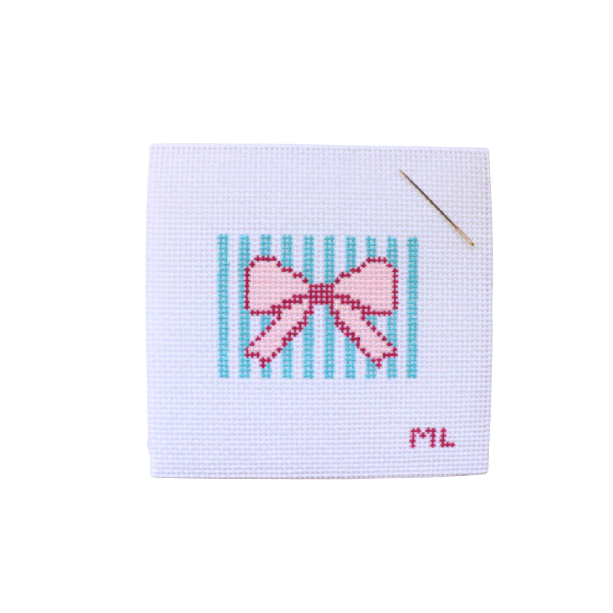 Pink Bow Needlepoint Kit: Beginner Friendly Embroidery