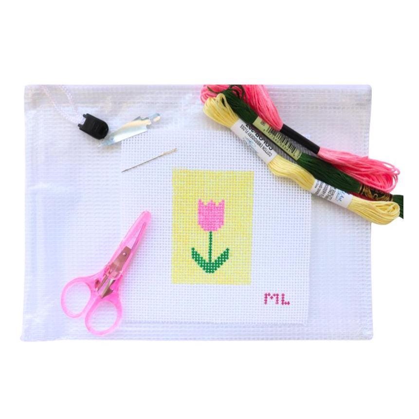 Pink Flower Needlepoint Kit: Beginner Friendly Embroidery