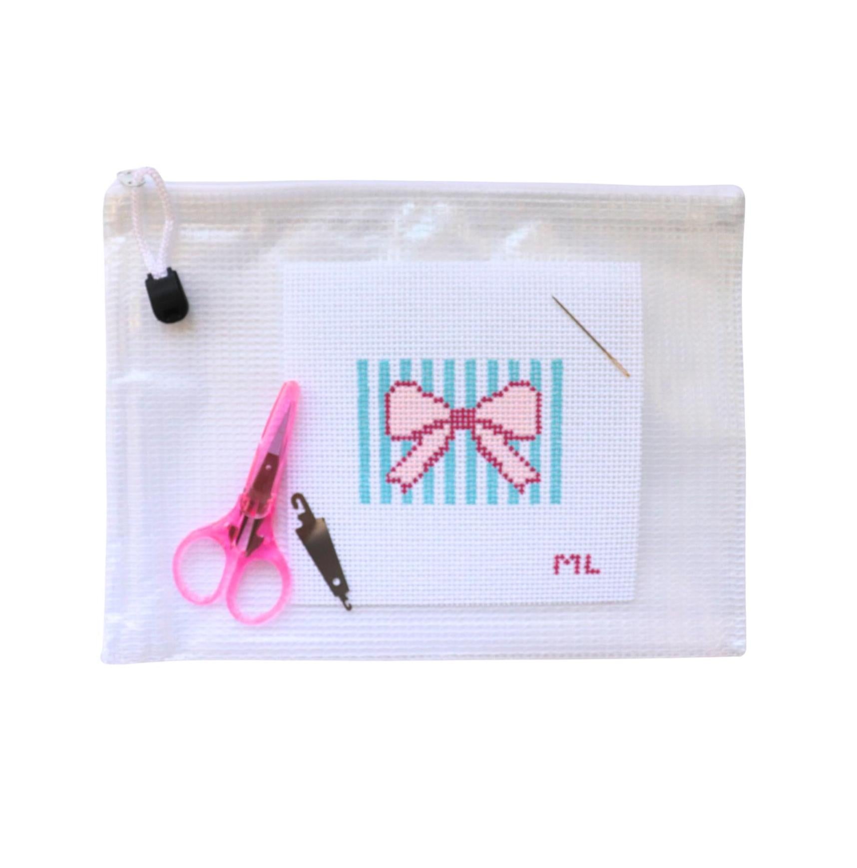Pink Bow Needlepoint Kit: Beginner Friendly Embroidery